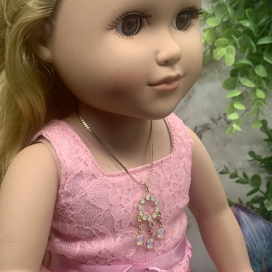 Crystal Rhinestone Gold Dangle Pendant Doll Necklace • 18” Fashion Doll Jewelry
