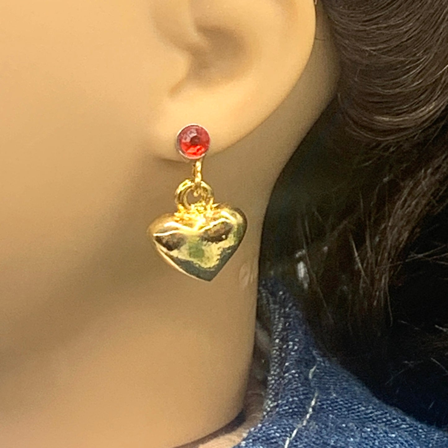 Gold Heart Doll Earring DANGLES • fits 18” American Girl Doll