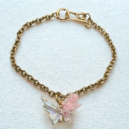 Pink & White Acrylic Butterfly Roses Charm Gold Chain Doll Necklace • 14 Inch Fashion Doll Jewelry