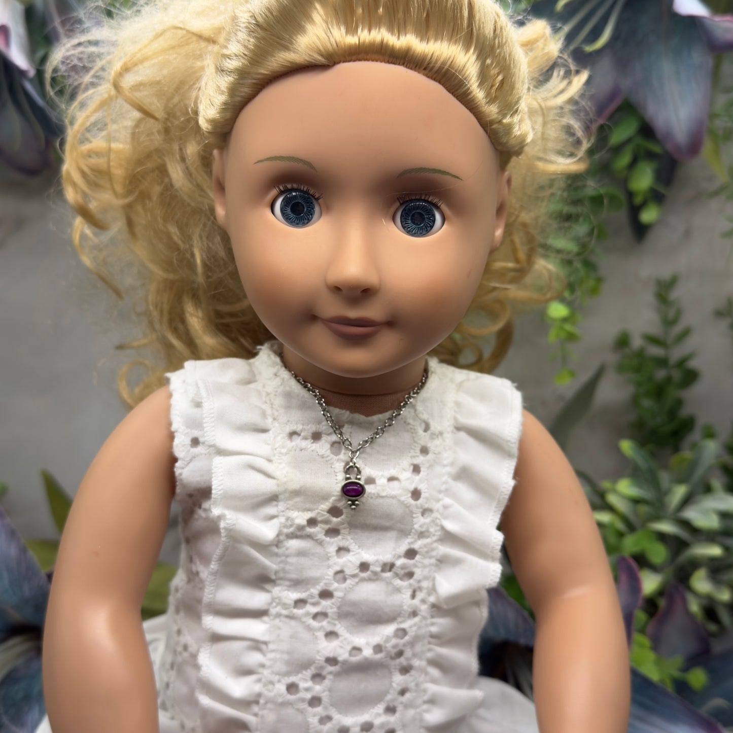 Purple Burgundy Enamel Charm Silver Chain Doll Necklace• 18 Inch Fashion Doll Jewelry