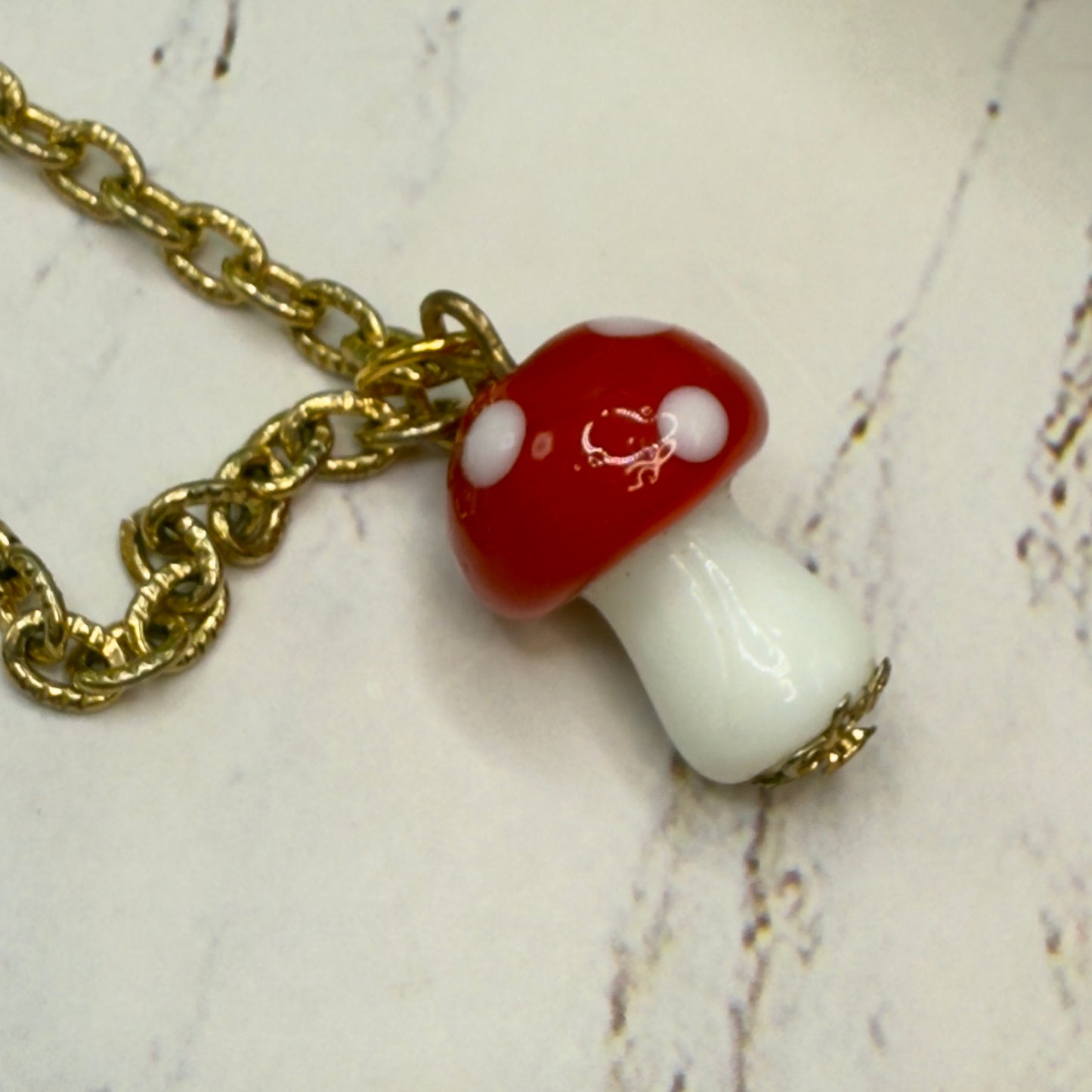 Red White Glass Mushroom Pendant Doll Necklace • 18 Inch Fashion Doll Jewelry
