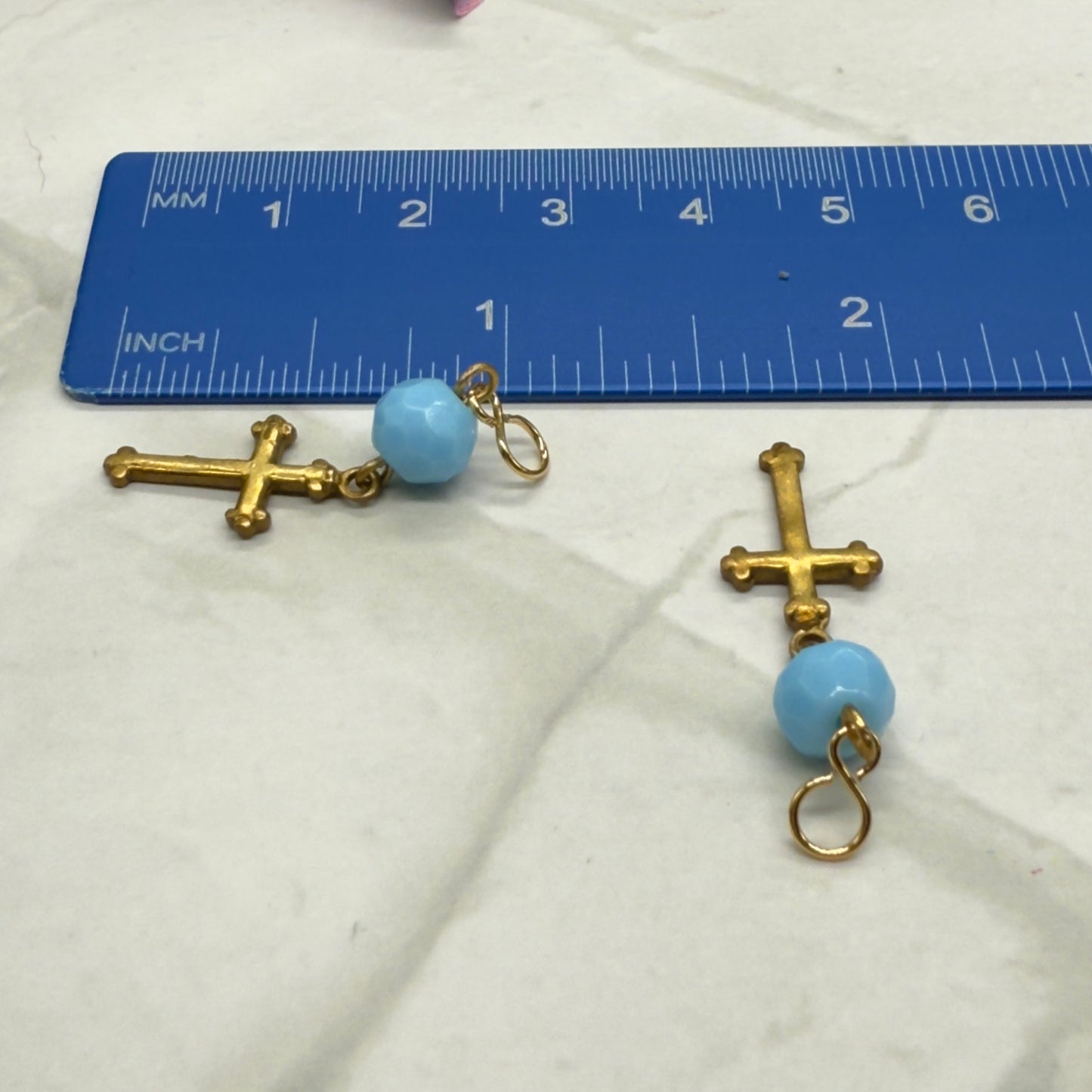 Gold Cross Blue Glass Doll Earring DANGLE ONLY • 18” Fashion Doll Jewelry