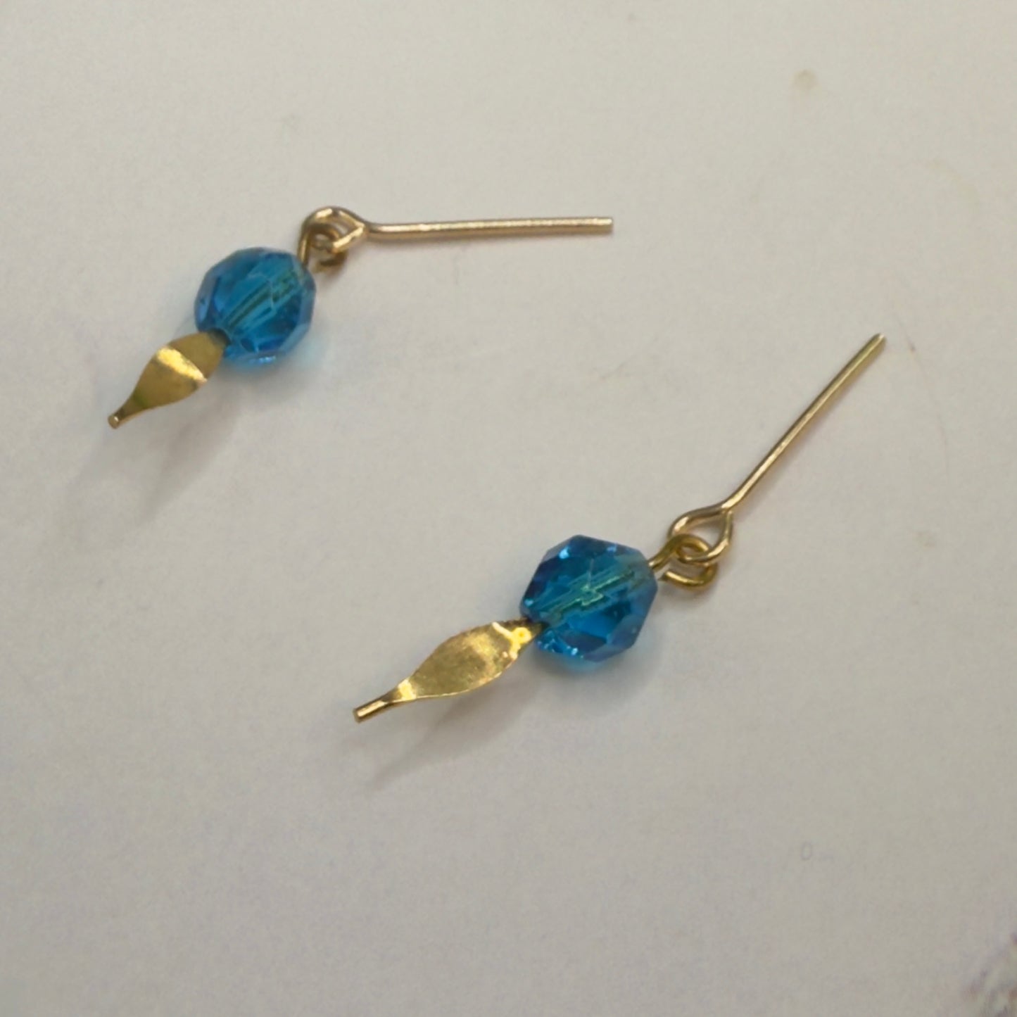 Turquoise Blue Glass Crystal & Gold Doll Earrings • 18 Inch Fashion Doll Jewelry