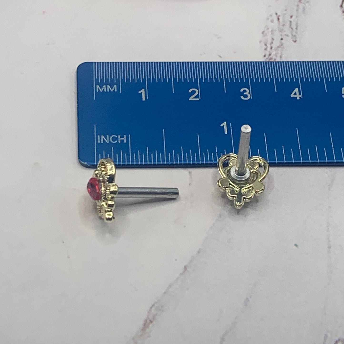 Gold Filigree Heart Red Rhinestone Doll Earrings 2mm Post fit 18” American Girl