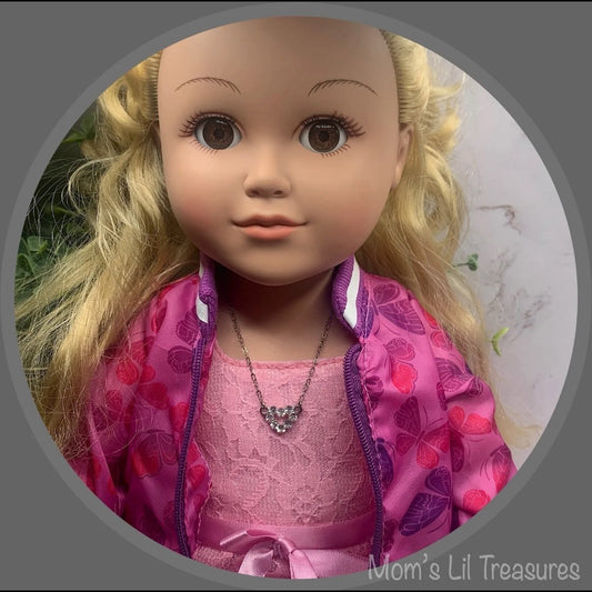 Silver Chain Rhinestone Heart Pendant Doll Necklace •18 Inch Fashion Doll Jewelry