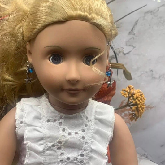 Blue Glass Silver Star Dangle Doll Earrings • 18 Inch Fashion Doll Jewelry