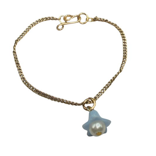 Blue Bell Flower Pearl Center Charm Gold Chain Doll Necklace • 14 Inch Fashion Doll Jewelry