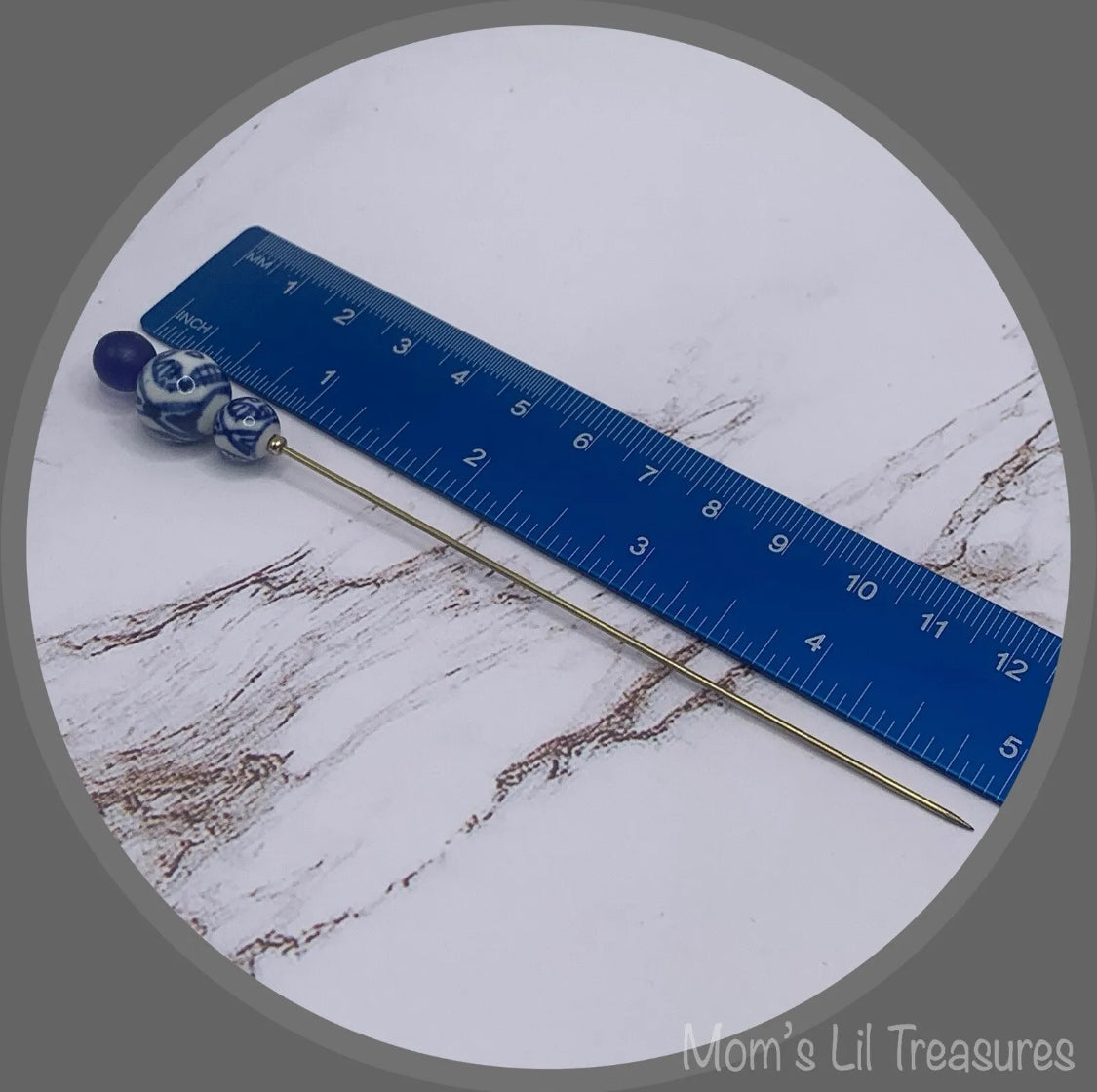 Blue White Glass Beaded 5” Pin • Hatpin - Stick Pin