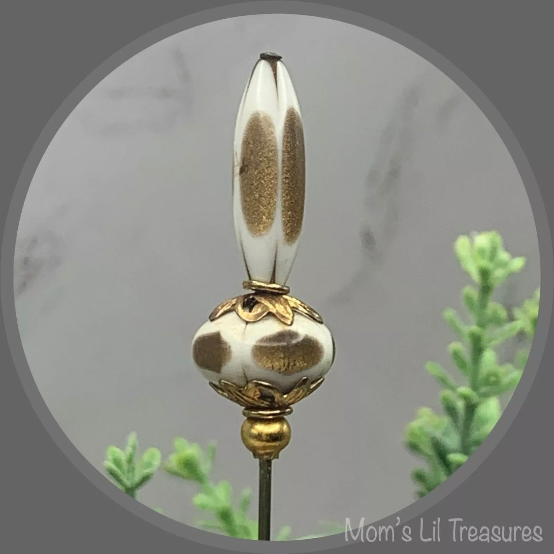 Acrylic White Gold Brushed Design - 6” Pin • Hatpin - Stick Pin