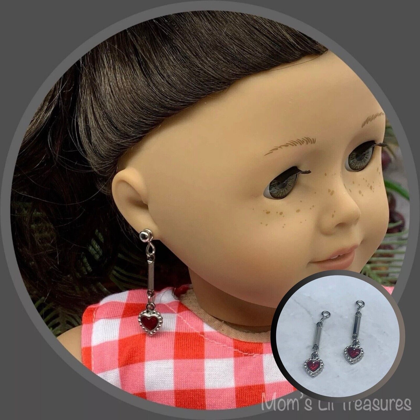 Red Enamel Silver Heart Doll Earring DANGLE ONLY • fits 18” American Girl Doll