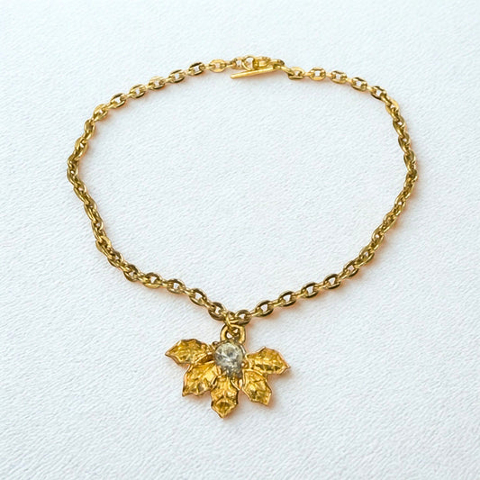 Textured Leaf Clear Rhinestone Gold Pendant Doll Necklace • 18 Inch Fashion Doll Jewelry