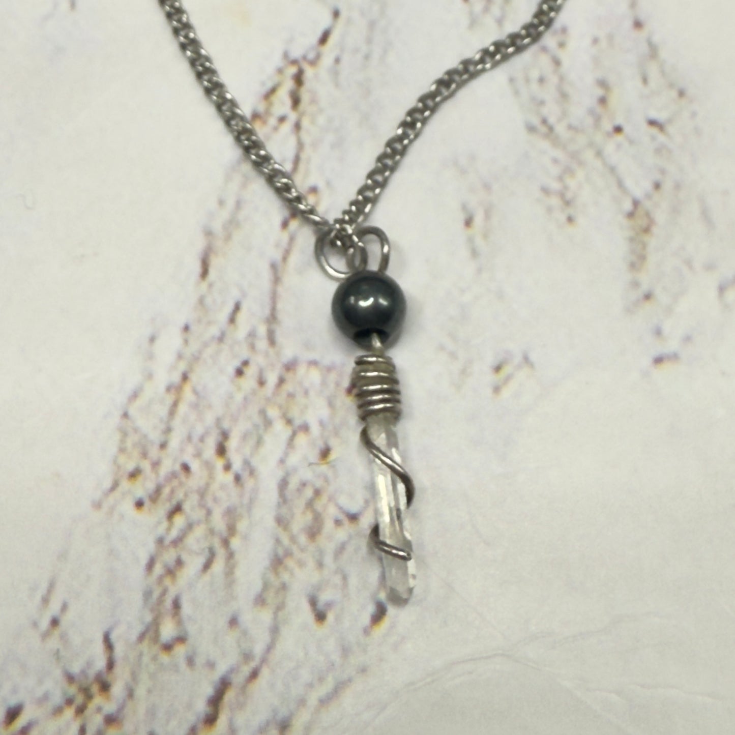 Metallic Gray Quartz Crystal Pendant Doll Necklace • 16 Inch Fashion Doll Jewelry