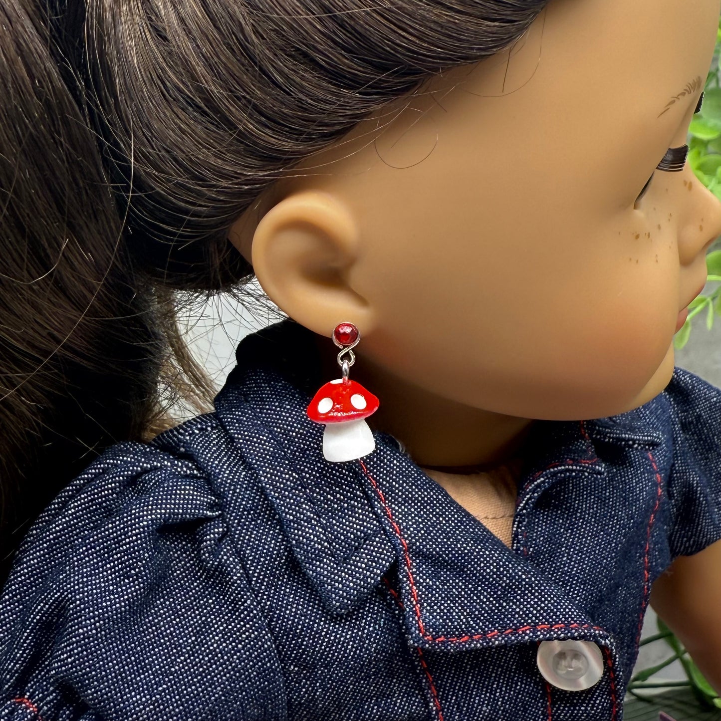 Red White Mushroom Doll Earring DANGLES ONLY • Fit 2mm Posts• 18” Fashion Doll Jewelry