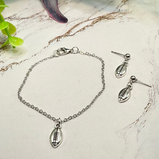 Silver Football Sports Charm Doll Necklace & Earrings | for 18 Inch Fashion Doll