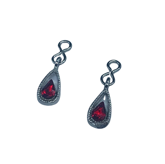 Red Rhinestone Silver Teardrop Doll Earring DANGLES •fits 18” American Girl Doll