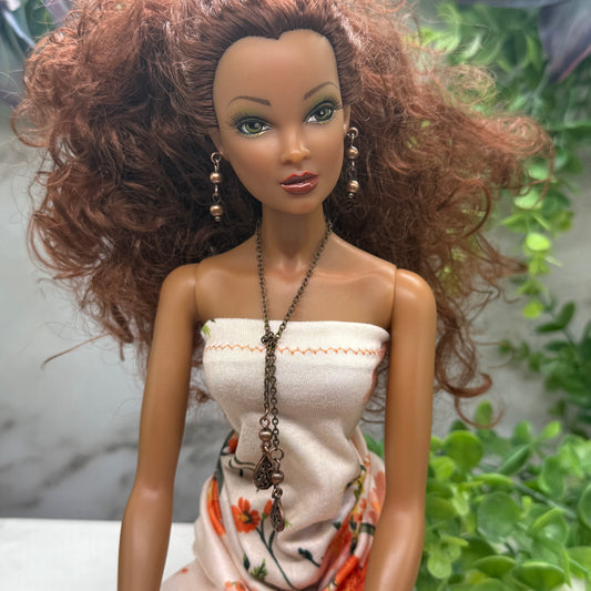 Copper Color Teardrop Dangle Wrap Doll Necklace Earring Set • 16” Doll Jewelry