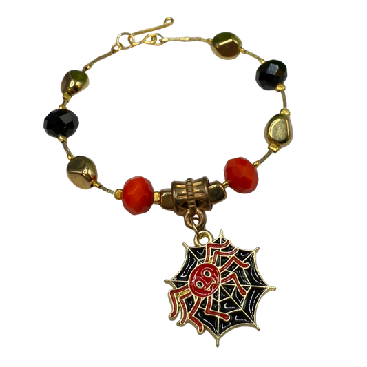 Black Red Spider Web Halloween Charm Beaded Gold Chain Doll Necklace • 18 Inch Fashion Doll Jewelry