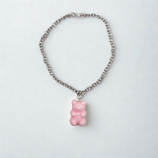 Light Pink Gummi Teddy Bear Charm Doll Necklace • 18 Inch Fashion Doll Jewelry
