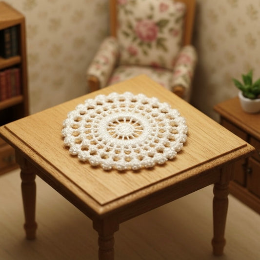 Set of 2 Off White Cream Crochet Fabric Doilies Doily • Dollhouse Decor Miniatures