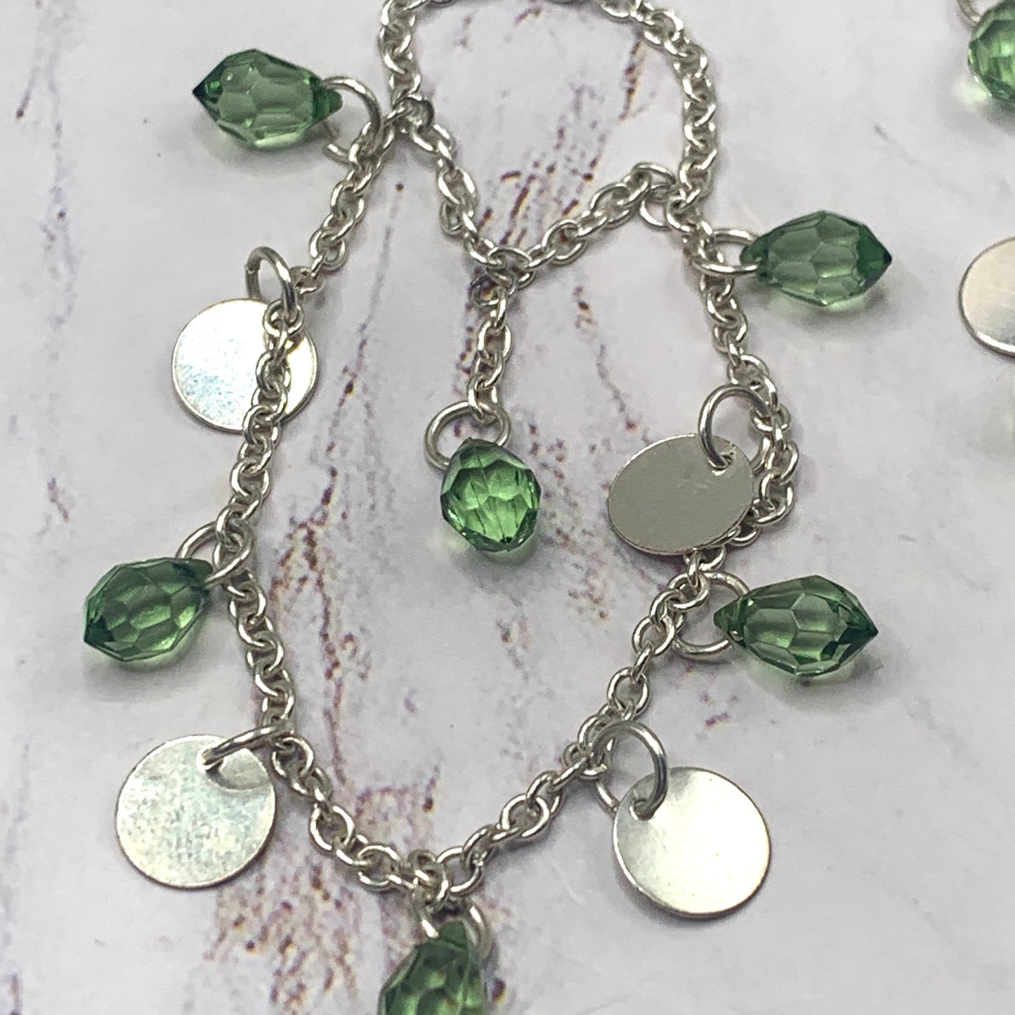Green Clear Acrylic Crystal Silver Doll Necklace Earring Set • 16” Doll Jewelry