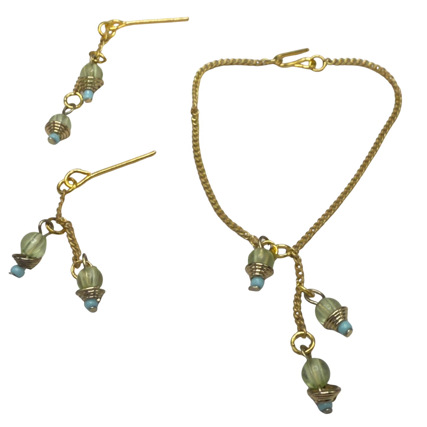 Green Blue Dangle Tassel Style Doll Necklace & Earrings Set • 16 Inch Fashion Doll Jewelry •