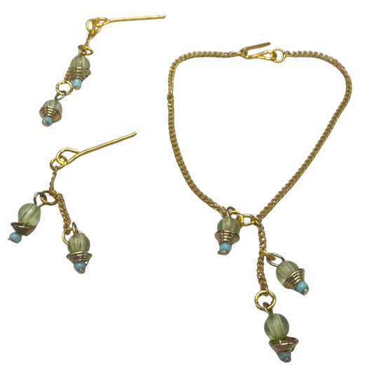 Green Blue Dangle Tassel Style Doll Necklace & Earrings Set • 16 Inch Fashion Doll Jewelry •