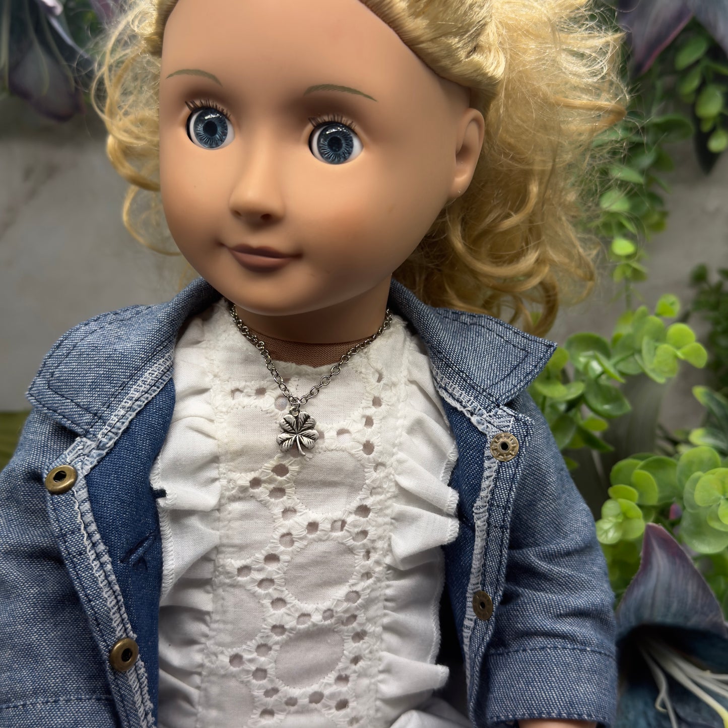 Silver Four Leaf Clover Luck Doll Necklace • 18 Inch Fashion Doll Jewelry