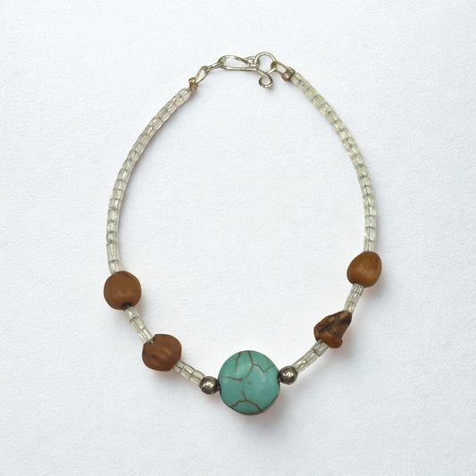 Turquoise Blue Brown Clear Beaded Western Look Doll Necklace • 18 Inch Fashion Doll Jewelry