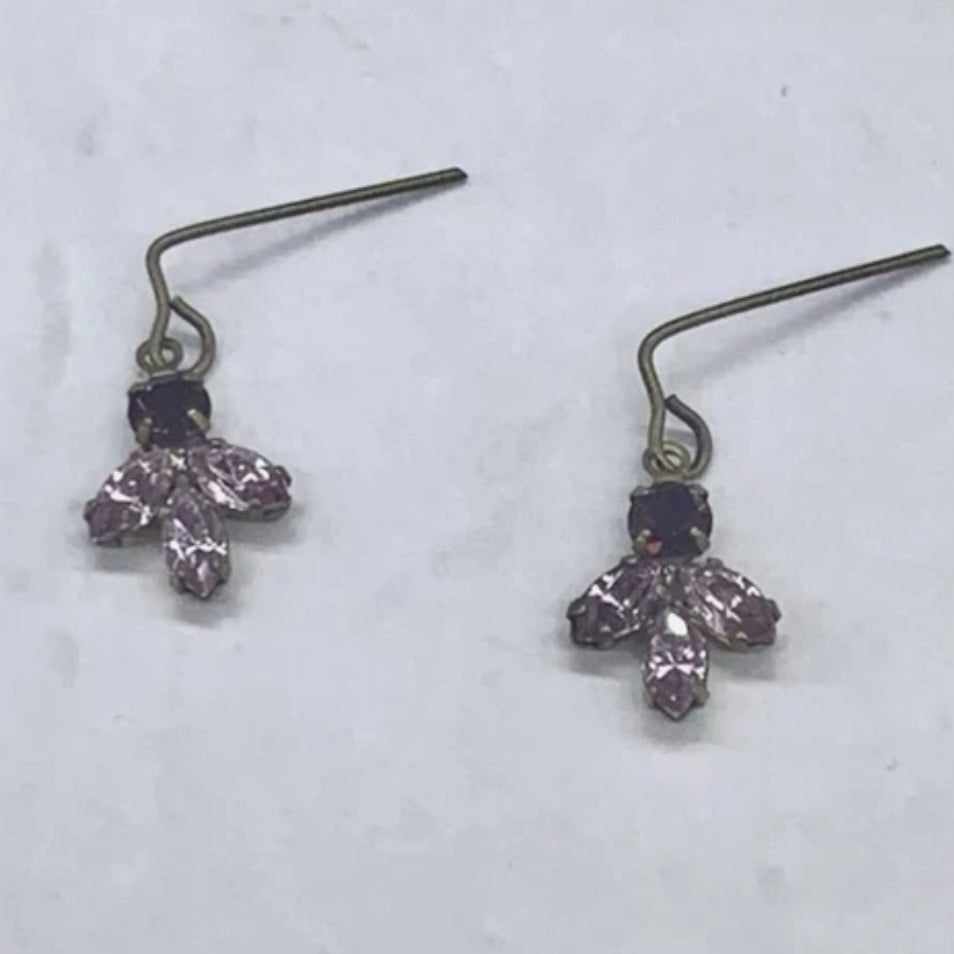 Shades Of Purple Rhinestone Gold Tone Dangle Doll Earrings • 18” Doll Jewelry