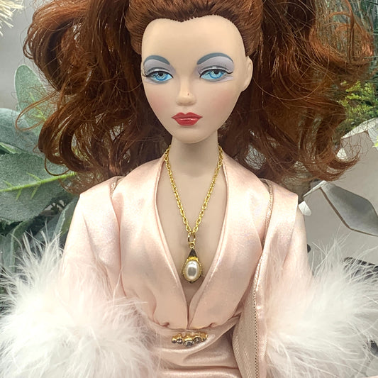 Pearl Gold Pendant Gold Tone Chain Doll Necklace • 16” Fashion Doll Necklace
