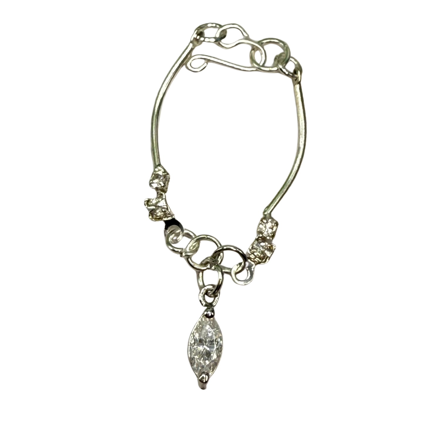 Clear Rhinestone Dangle Curved Silver Link Doll Necklace • 10-12 Inch Fashion 1:6 Doll Jewelry