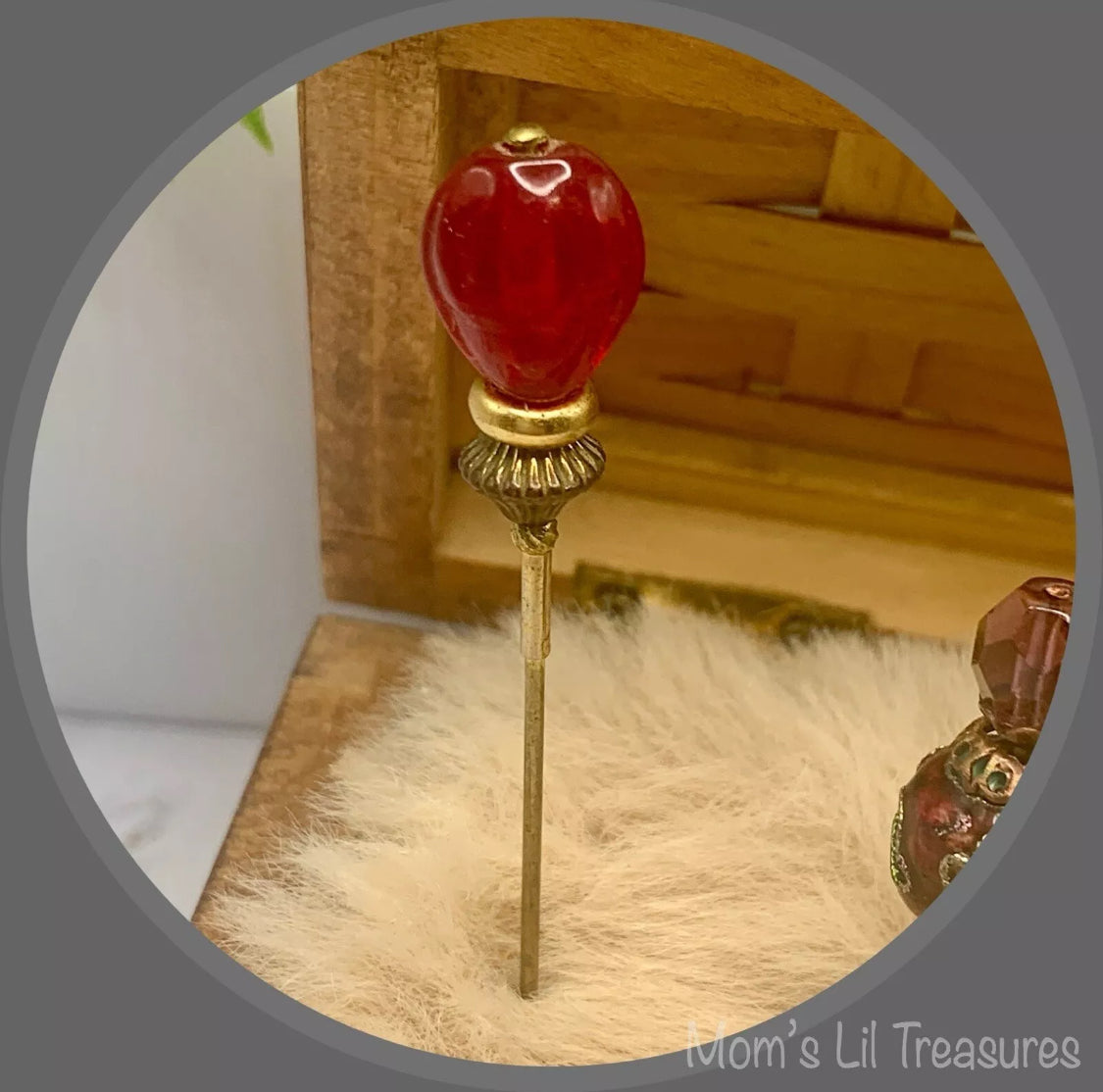 Red Glass Cloisonné Set of 3 • Stick Pins, Hatpins, Sewing pins, Gifts for Her