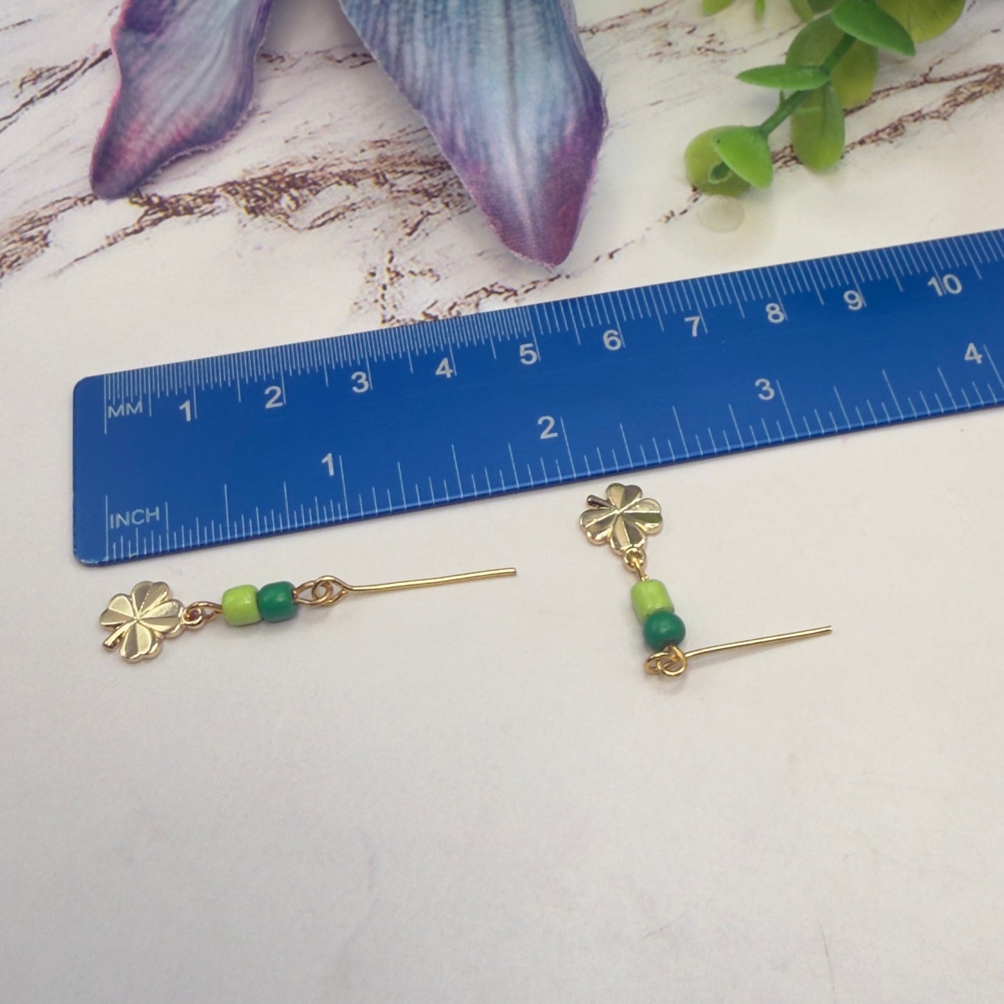 Green White Beaded Gold Shamrock Doll Necklace & Earrings Set • 18 Inch Fashion Doll Jewelry