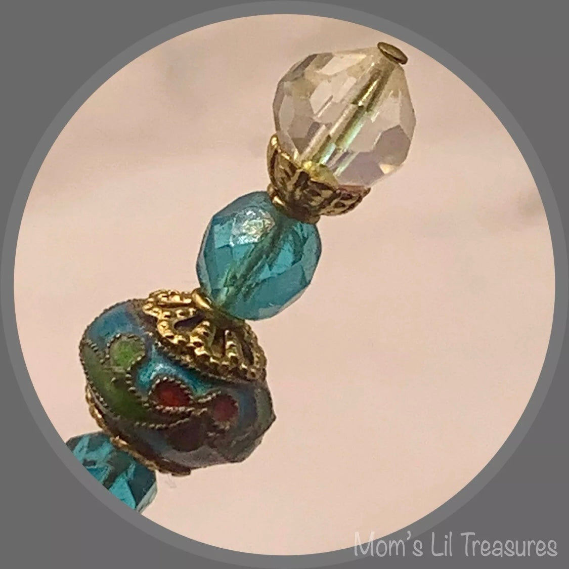 Turquoise Blue Clear Crystals Cloisonné Flower Design - 8” • Hatpin - Stick Pin