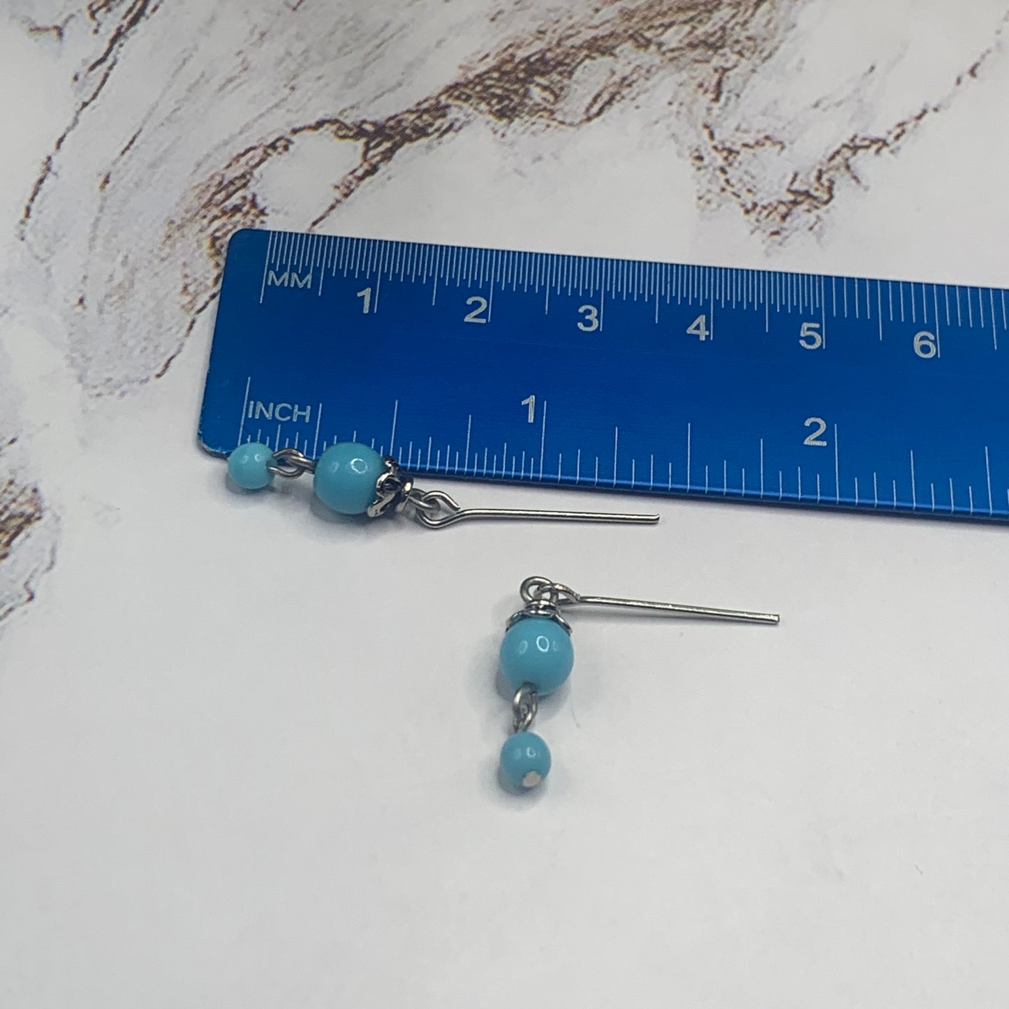 Blue Glass Bead Silver Angel Wings Pendant Necklace Earring Set 18” Doll Jewelry