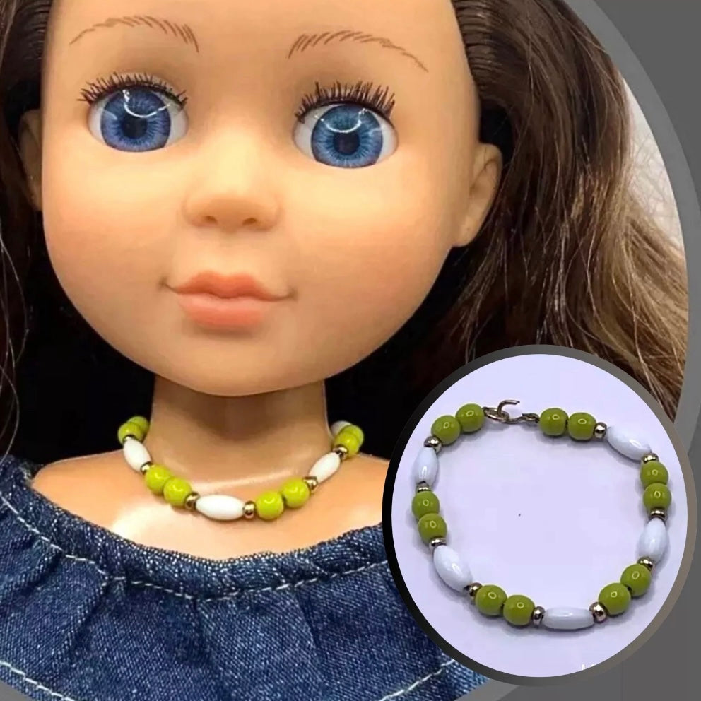 Green White Beaded Necklace for 14” Doll fits Wellie Wisher Doll