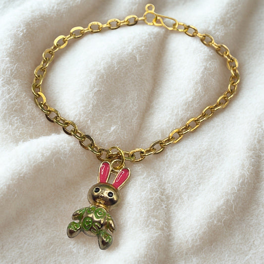 Bunny Pink & Green Enamel Detail Charm Doll Necklace Easter • 18 Inch Fashion Doll Jewelry