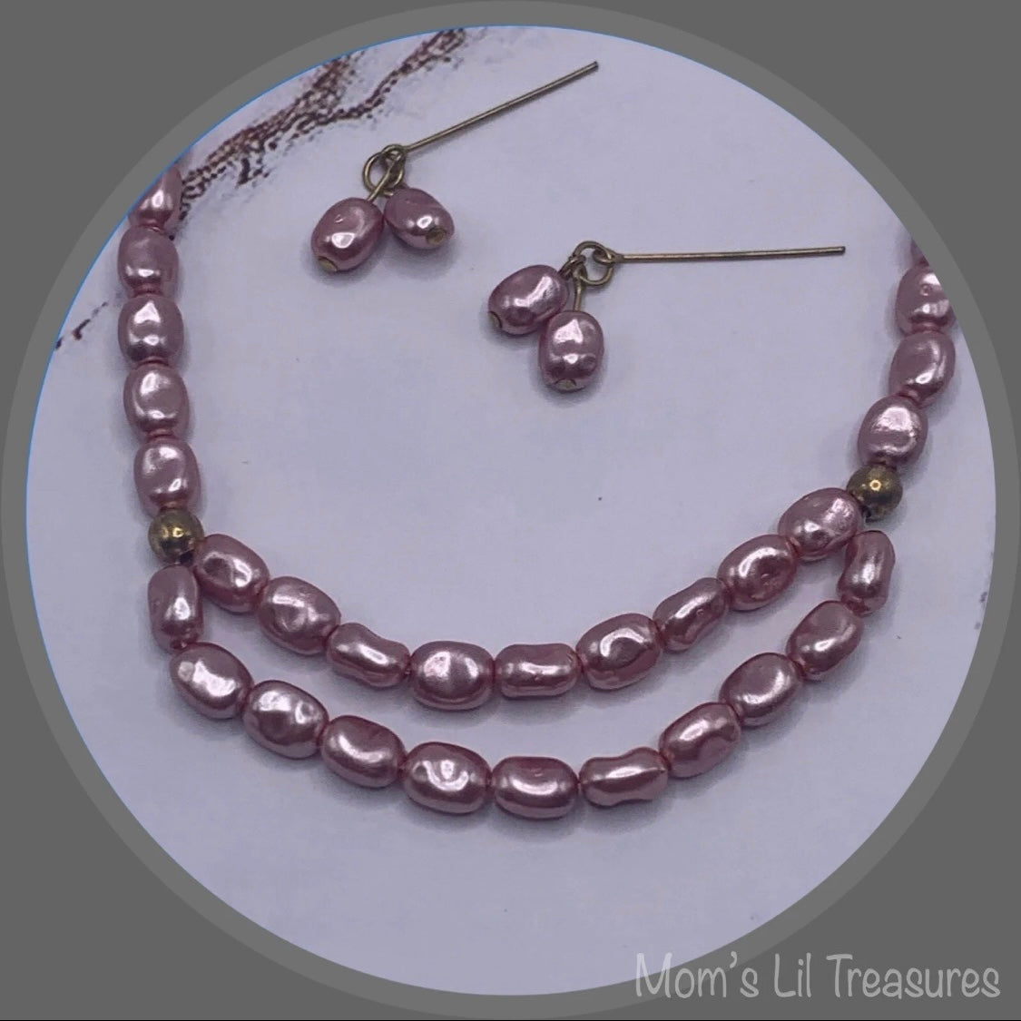 Light Purple Pearl Doll Necklace Earring Set • 18-22 Inch Vintage Doll Jewelry