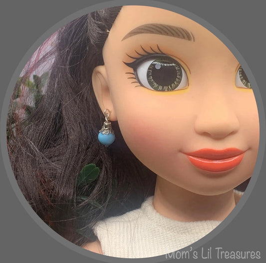 Light Turquoise Blue Dangle Doll Earrings • 18 Inch Fashion Doll Jewelry
