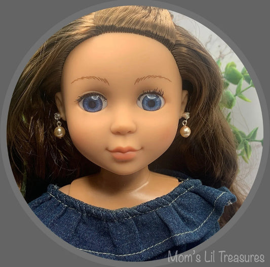 Light Pink Pearl Rhinestone Stud Dangle Earrings • 14 Inch Fashion Doll Jewelry