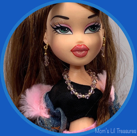 Light Pink Doll Necklace Earring Set • 10-12” Trend Fashion Doll Jewelry