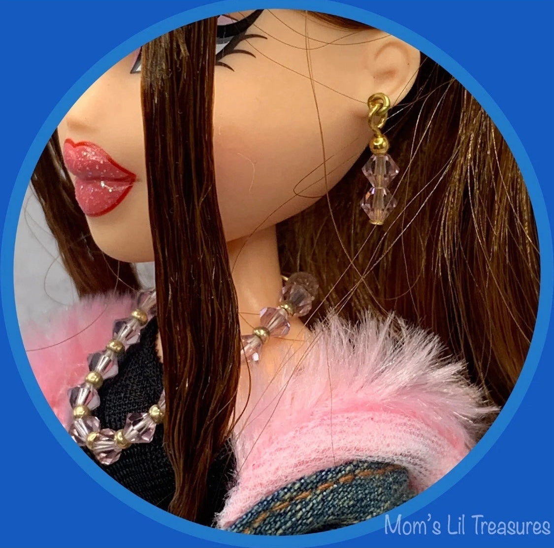 Light Pink Doll Necklace Earring Set • 10-12” Trend Fashion Doll Jewelry