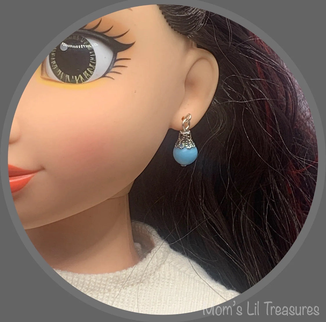Light Turquoise Blue Dangle Doll Earrings • 18 Inch Fashion Doll Jewelry