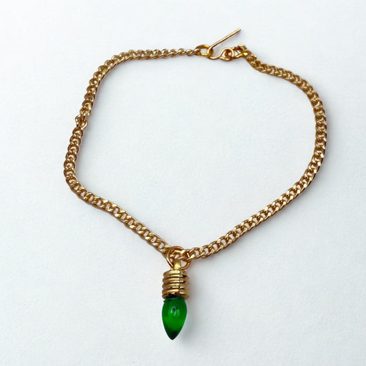 ✨Handmade Doll Jewelry Designed to Fit popular 18 Inch Fashion Dolls: add jolly “Christmas Holiday🎄” style to your favorite doll!✨
Green Christmas Light Charm Gold Doll Necklace