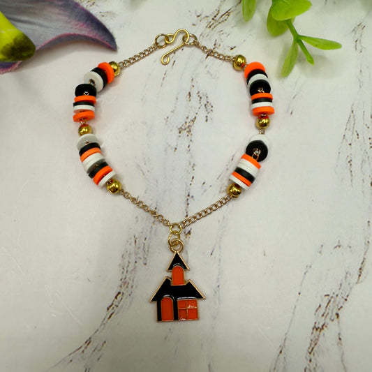 Handmade Doll Jewelry Designed to Fit popular 18 Inch Fashion Dolls: add some “Spooky Halloween 🎃” style to your favorite doll! Haunted House Halloween Charm Silicone Disc Beads on Gold Chain Doll Necklace