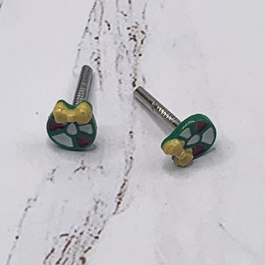 ✨Handmade Post Doll Earrings (Only fit 2mm drilled pierced ears) Designed to Fit popular 18 Inch Fashion Dolls: add jolly “Christmas Holiday🎄” style to your favorite doll!✨
Holiday Christmas Wreath post stud doll earrings • 2mm silver post.