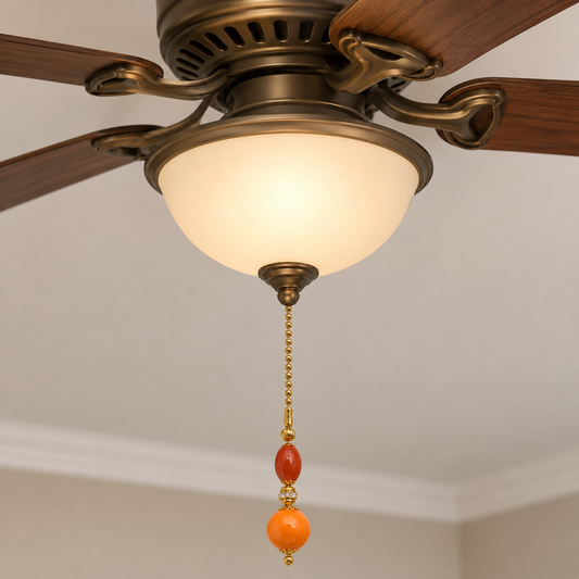 Golden Brown Rhinestone Accent Fan Pull • Decorative Light Chandelier Pull Chain