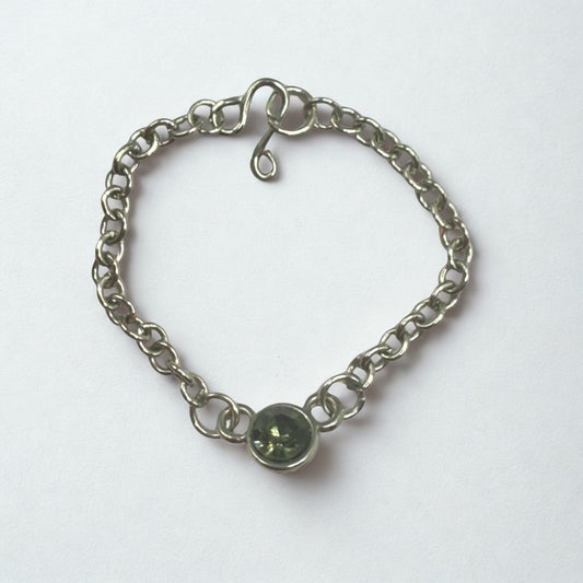 Smoky Green Round Crystal Pendant Silver Doll Necklace • 16 Inch Fashion Doll Jewelry