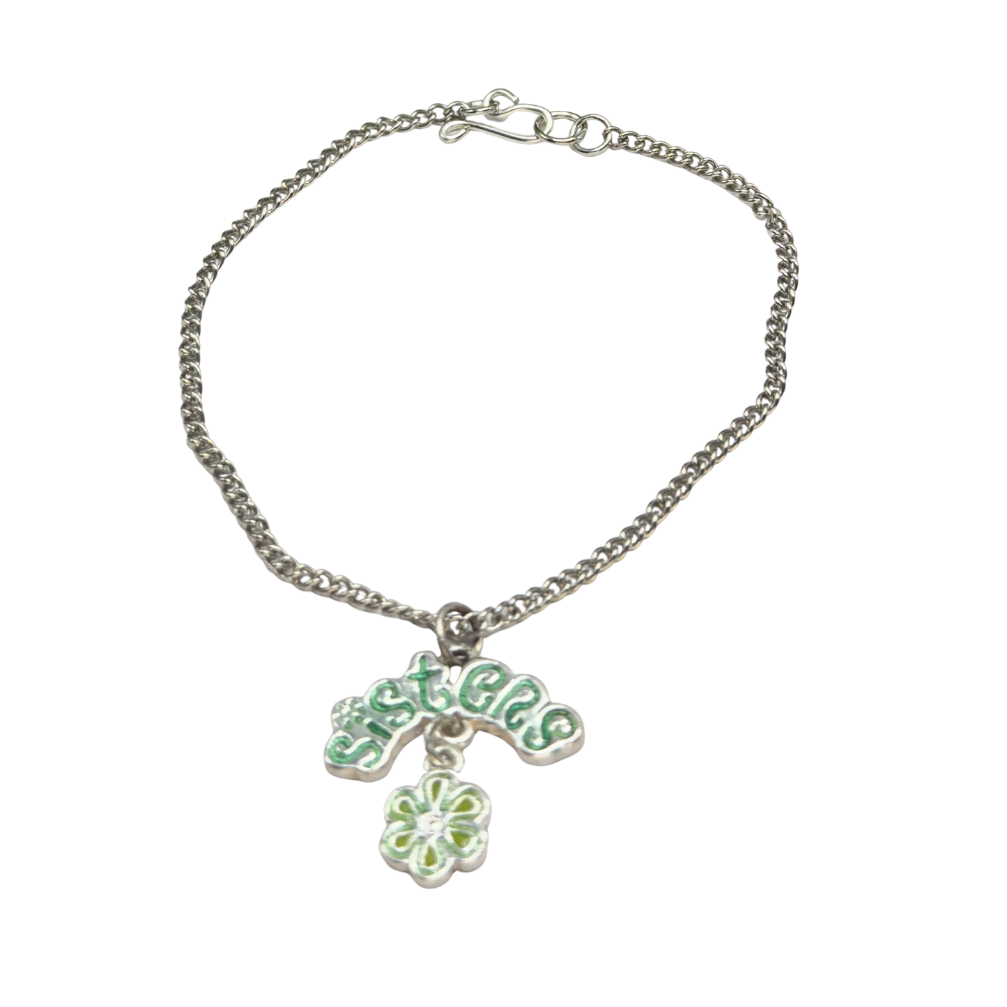 Sisters Green Enamel Charm Silver Doll Necklace • 18 Inch Fashion Doll Jewelry