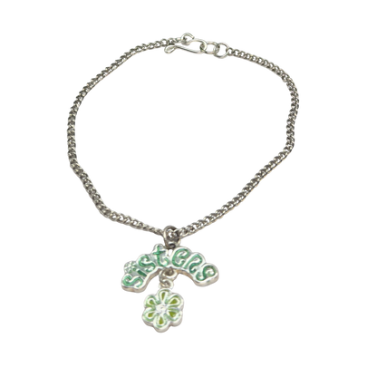 Sisters Green Enamel Charm Silver Doll Necklace • 18 Inch Fashion Doll Jewelry
